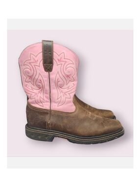 Georgia Boot Square Toe Leather Cowgirl‎ Boots Pink Girls Size 7